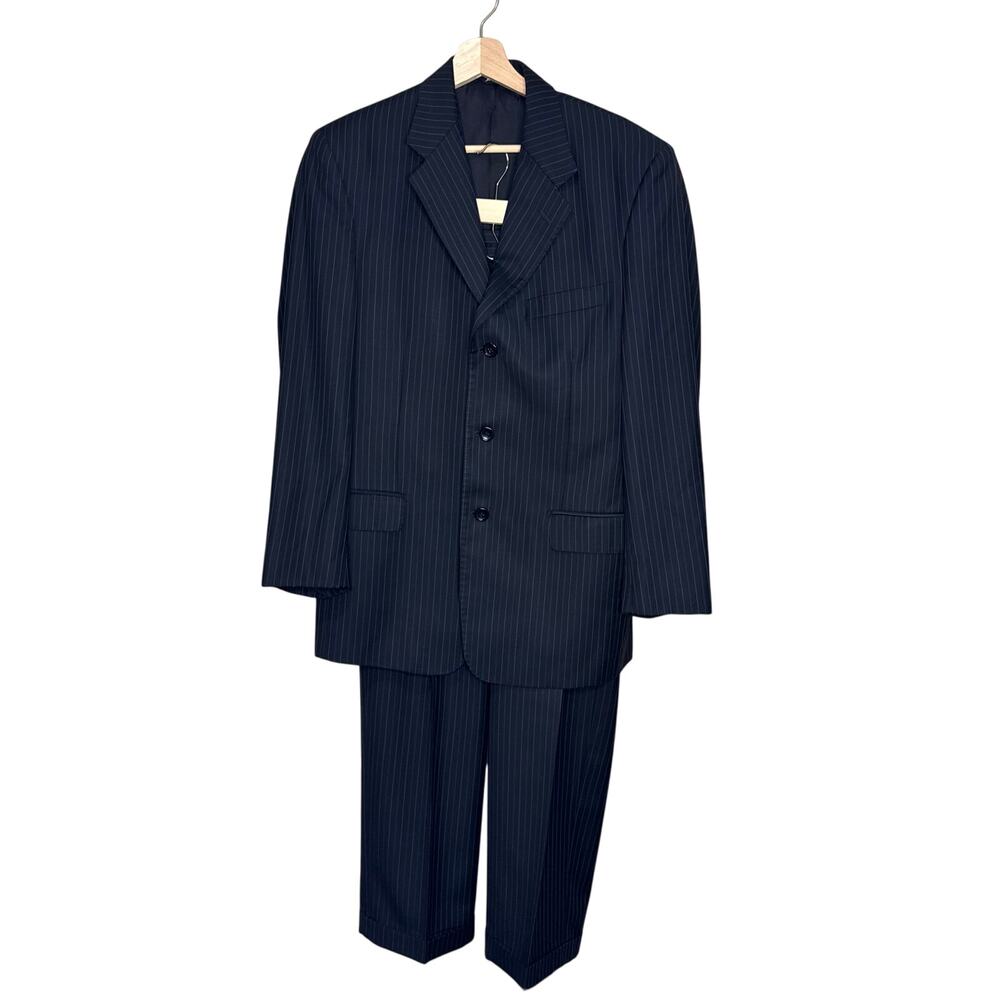 38R Men's Giorgio Valentini Black Super 150s Suit Set Pants / Jacket Wool Italy